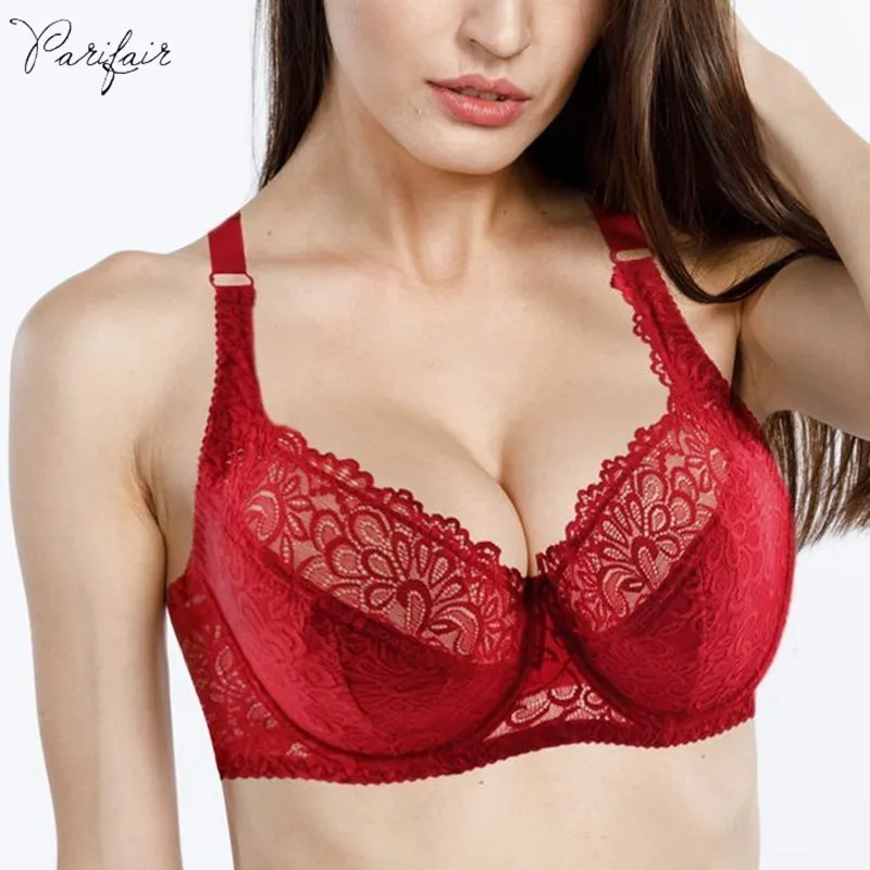 PairFairy Women's Ultra thin Bra Full Coverage Sexy Soft Underwire Lace Padded Brassiere Minimizer Bh Plus Size DD E DDD F Cup