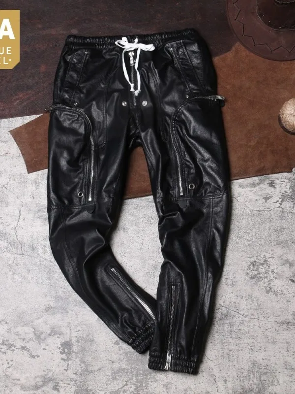 

Pants Black High Street Biker Korean Style 2023 Spring Autumn New Classic Vintage Mens Solid Fashion Casual Pants Concise