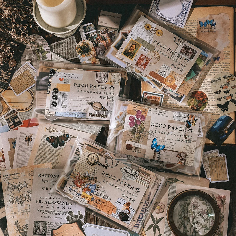 

200 pcs/set Vintage Junk Journal paper Card Decorative Stationery Scrapbooking Diary Album Lable Retro Material Sticker Planner