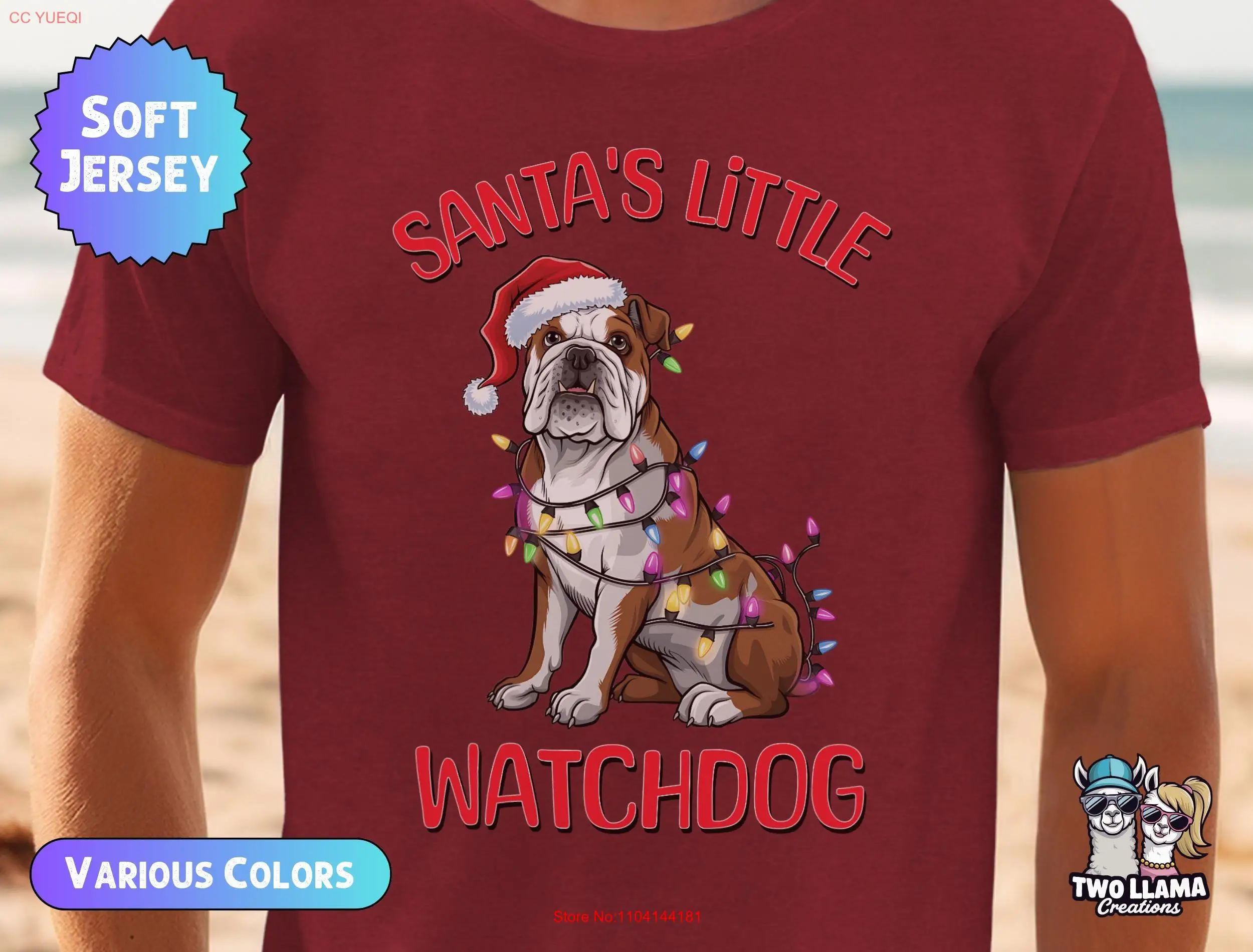 Рождественская футболка Santa's Little Watchdog Bulldog забавная праздничная для любителей