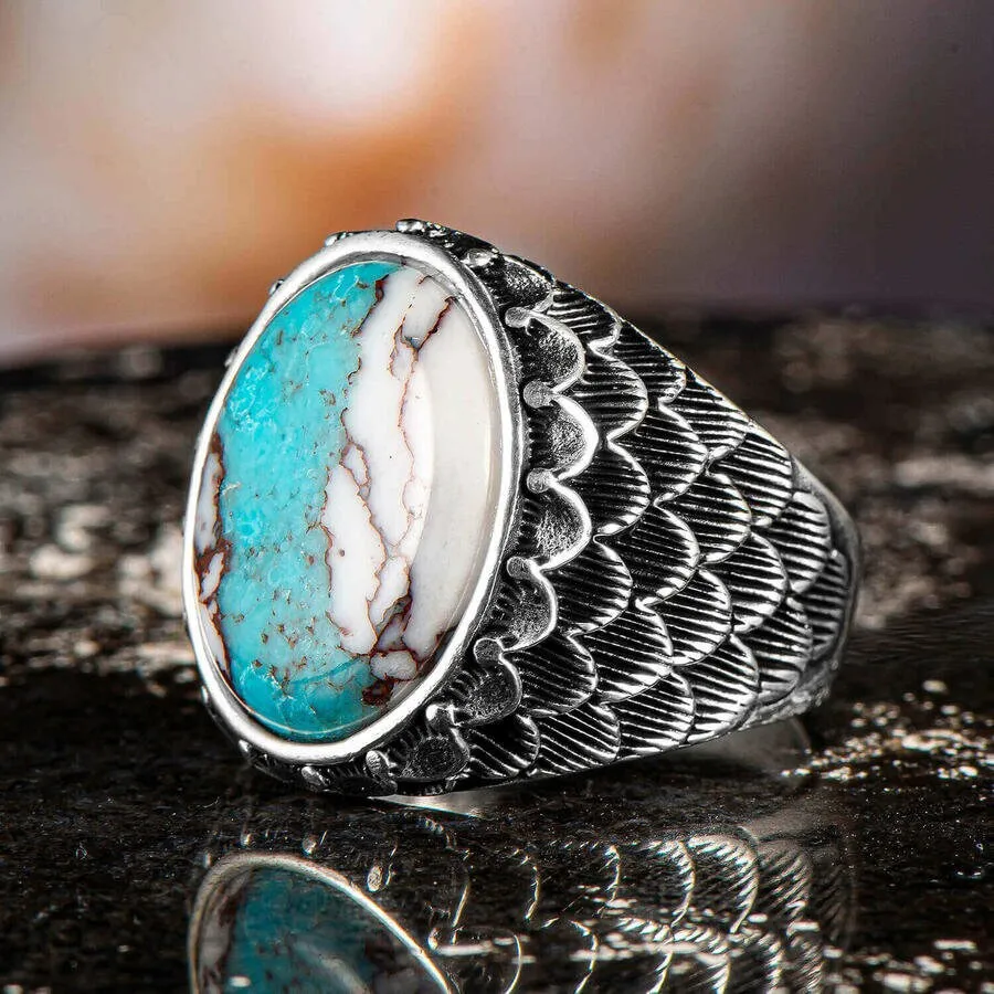 

Silver 925k Mens Ring,Handmade Mens Ring,Natural White Turquoise Stone, jewelry Gift For Mens and Women