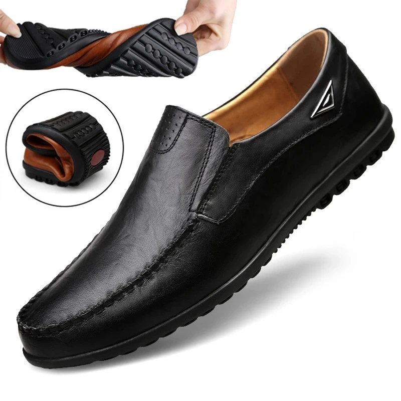 

Genuine Leather Men Casual Shoes Luxury Brand 2022 Mens Loafers Moccasins Breathable Slip on Black Driving Shoes Plus Size 37-47