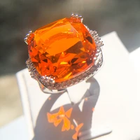 2022 new exquisite orange big zircon topaz couples ring for women fashion color geometric square stone party jewelry anillos