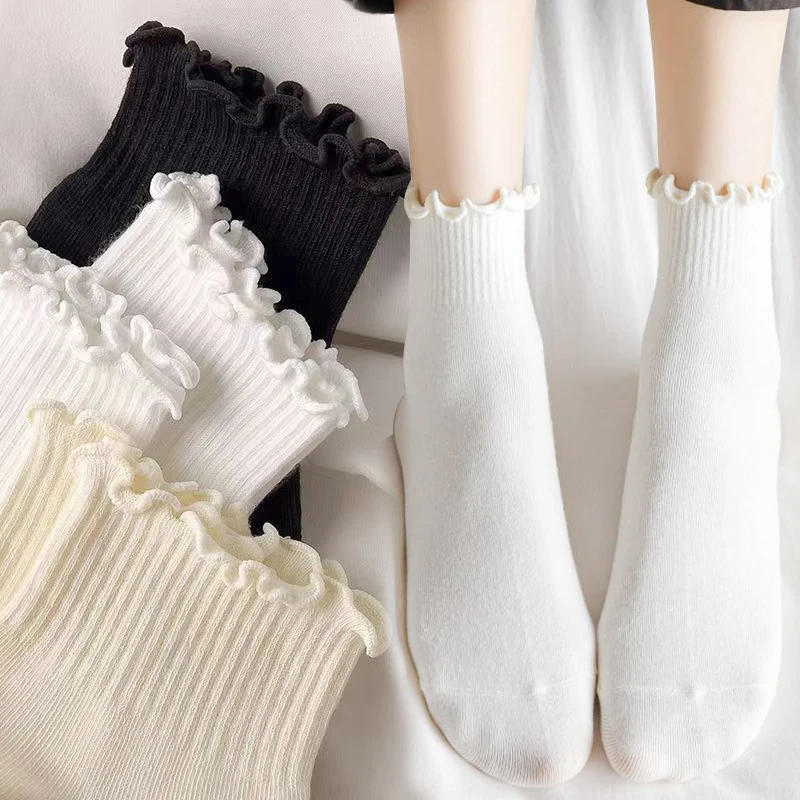 Women Ins Cute Kawaii Luxury Korean Sock Girl Spring Black White Middle Tube Japanese Sox
