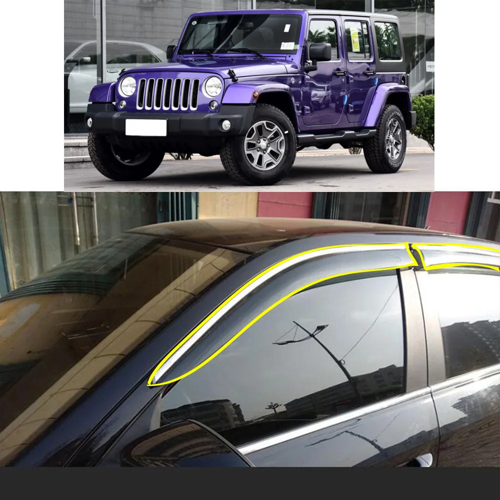 Car Sticker Plastic Window Glass Wind Visor Rain/Sun Guard Vent For Jeep Wrangler 2010 2011 2012 2013 2014 2015 2016 2017