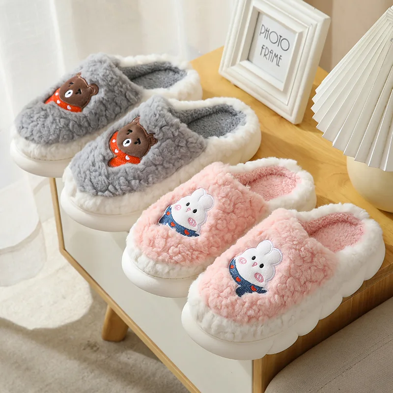 

Slippers Women Winter 2022 Cute Cartoon Slippers Indoor House Couple Plush Soft Cotton Slippers Flatform Shoes Zapatos De Mujer