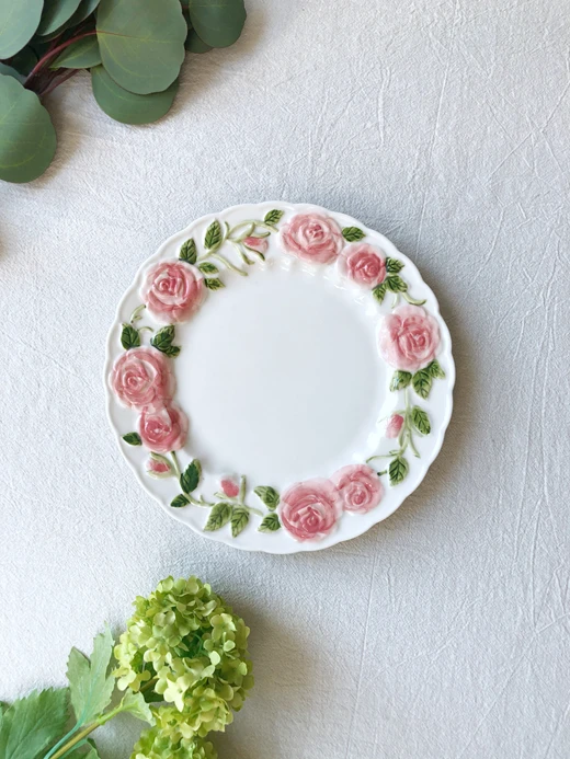 American Embossed Flower Ceramic Decorative Plate Dessert Plate Dinner Plate Plant Flower