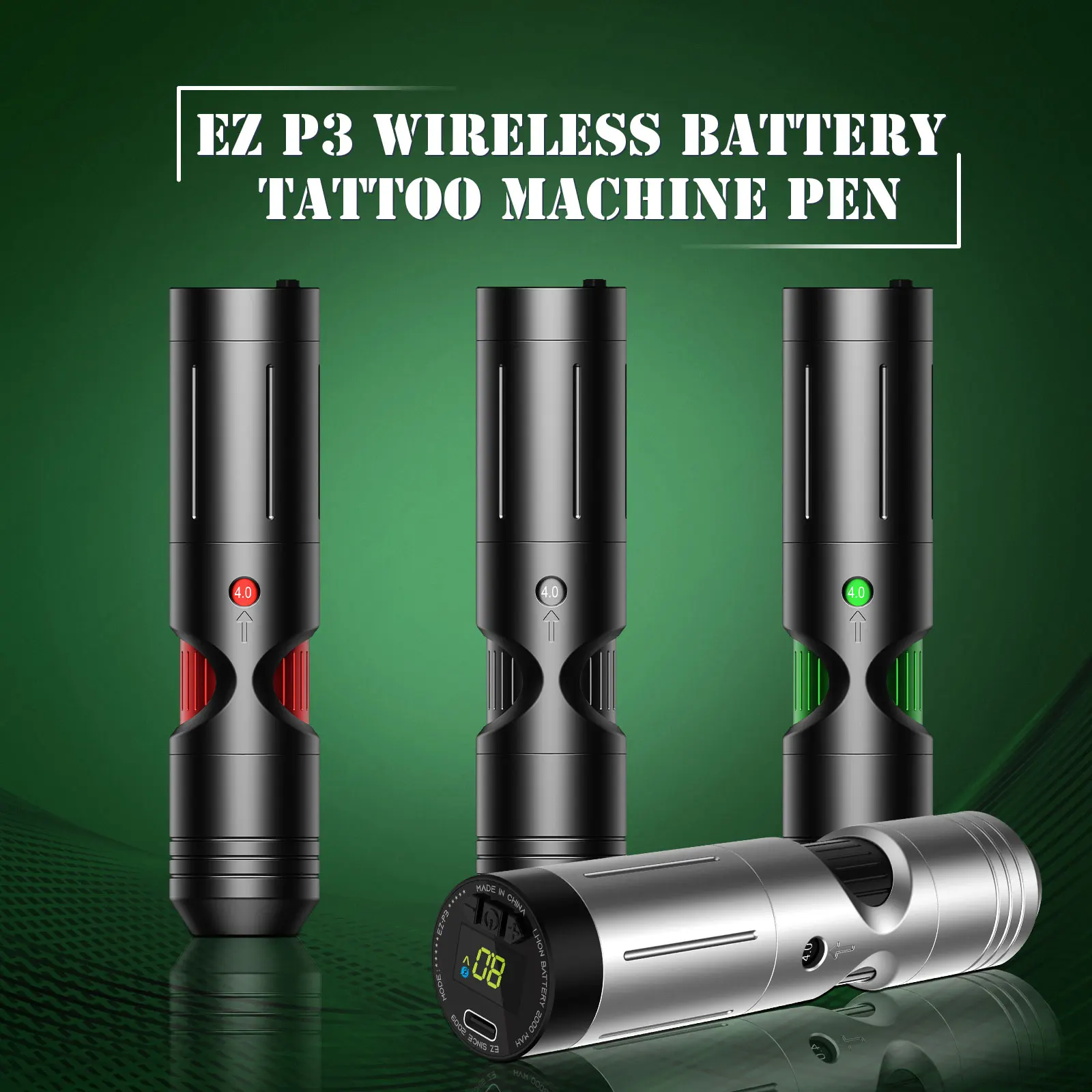 EZ P3 Wireless Battery Tattoo Pen Machine Adjustable Stroke Pen-style 6 Stroke for Cartridge Tattoo Needles