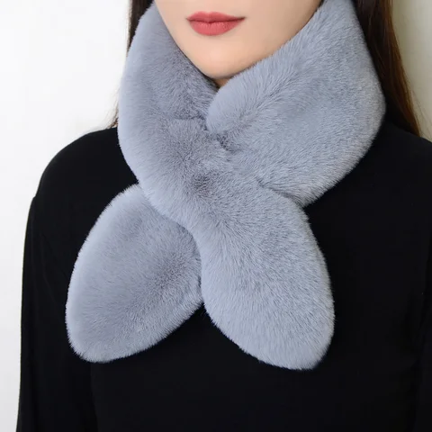Зимний плюшевый шарф, женский модный однотонный теплый воротник, романтическая Милая одежда, украшение на шею, удобный мягкий меховой шарф с перекрестными элементами