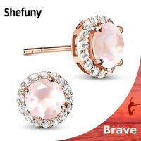 925 sterling silver pink moonstone circle stud earrings rose gold plated round earrings for women fine jewelry engagement gift