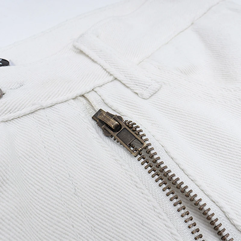 HOUZHOU Design Zipper Slit Jeans Men White Denim Pants Male Black Trousers Male Ripped Streetwear Hip Hop Mens Designer Clothes