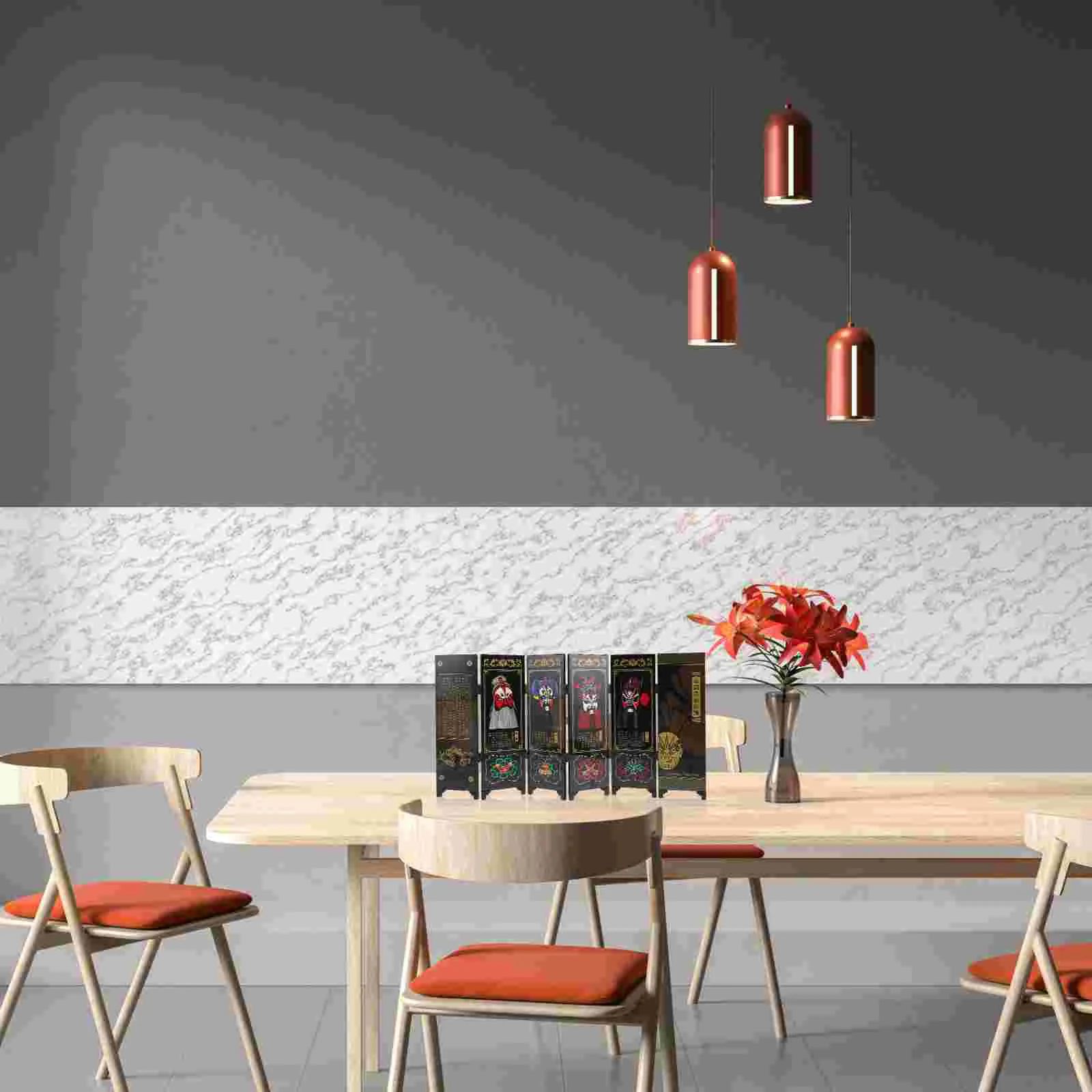 

Chinese Style Folding Screen Wooden Panel Screen Mini Room Divider for Desktop