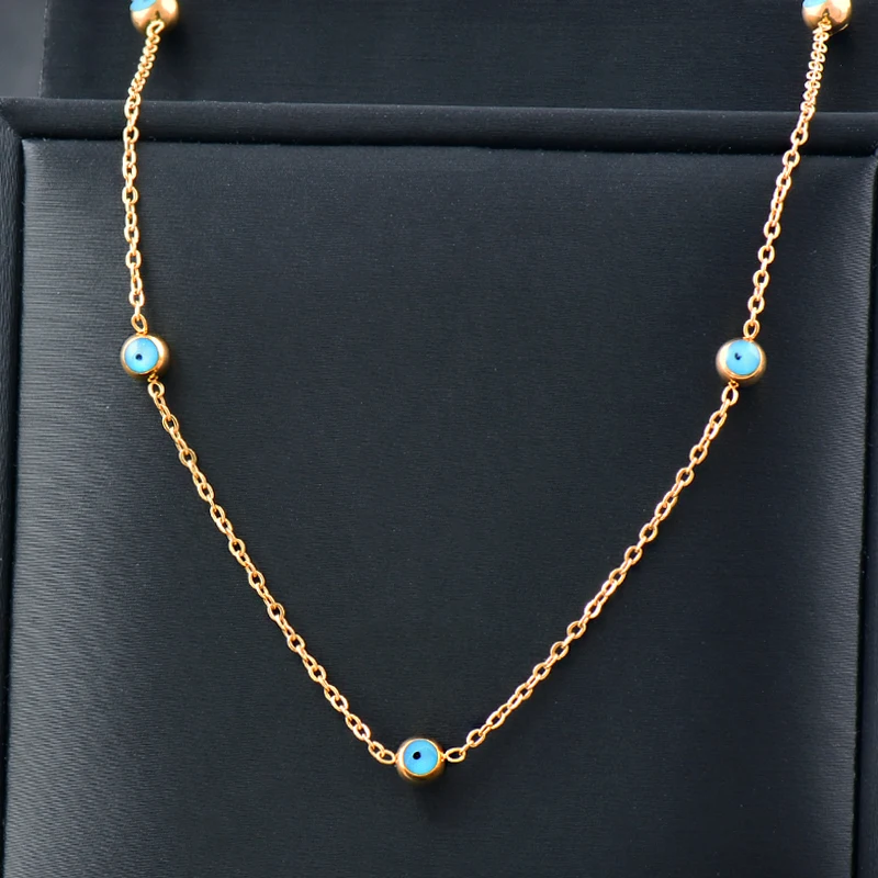 

LEEKER blue evil eye stainless steel choker necklace silver color chain on neck women 2021 new jewelry 276 ZD1 LK2
