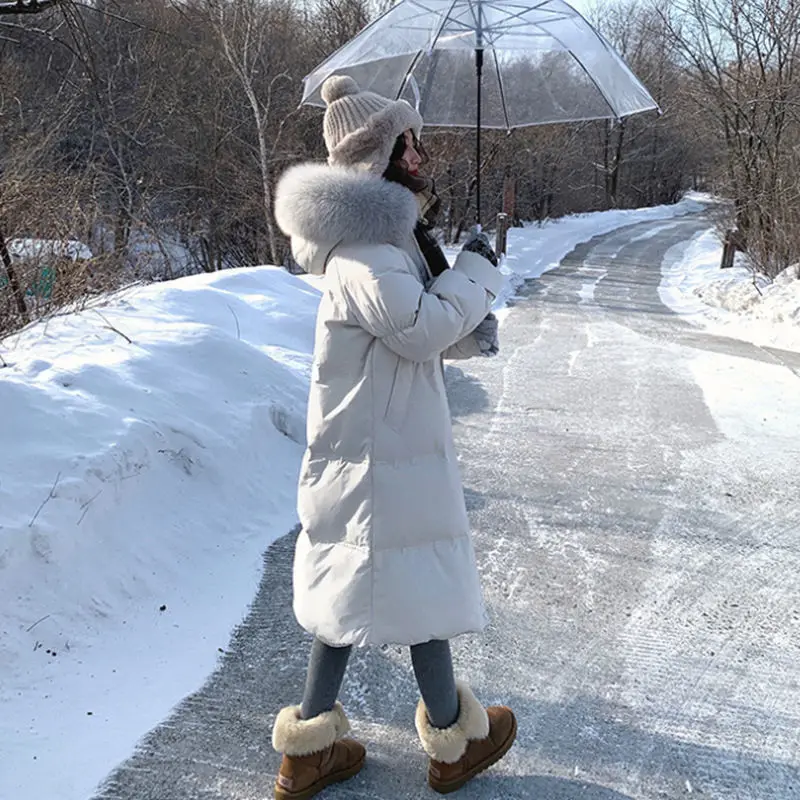 New Winter Coat for Women Snowcoat Parkas Jackets Long Cotton Padded Jacket Korean Fashion Warm Large Fur Collar Thickening