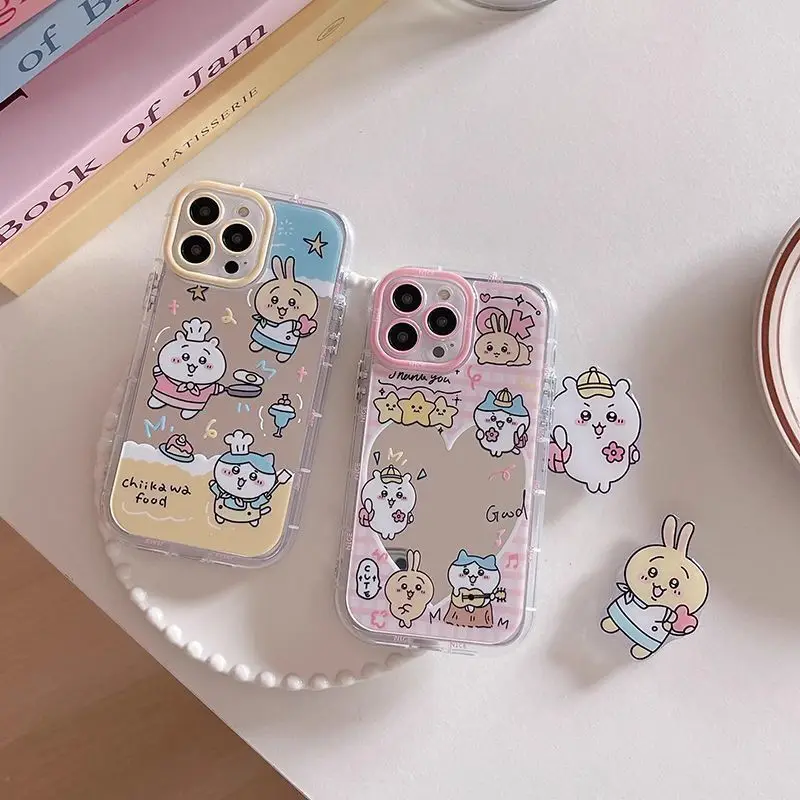 Фото Милый чехол для телефона Kawaii Chiikawa Anime Usagi с зеркалом, мягкий чехол с мультяшным дизайном и воздушной подушкой для iPhone 15 14 13 12 11 Pro Max, очень красивый №2
