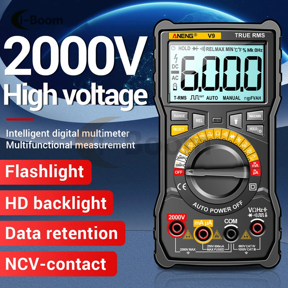 

V9 6000 Counts Digital Multimeter High Precision DC/AC 2000V Voltage Tester Capacitor Ohm Diode Hz NVC Tester resistance meter