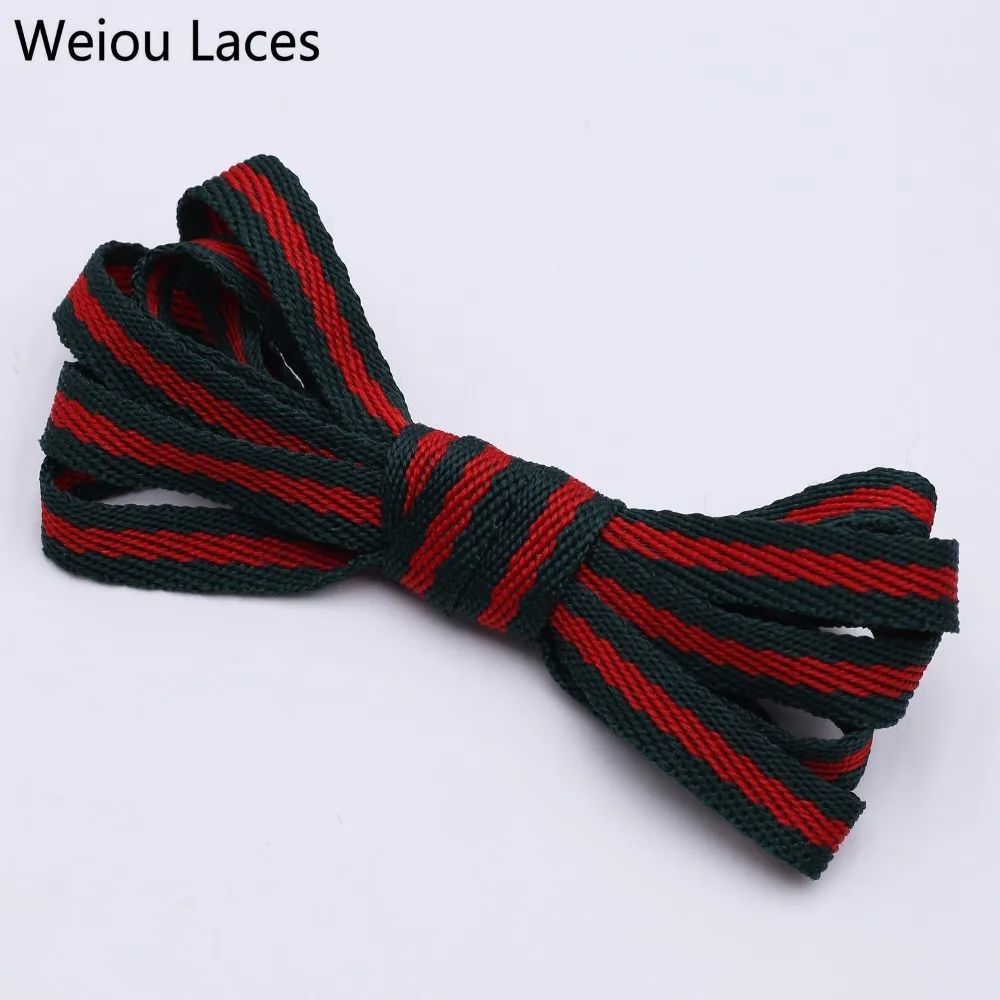 Weiou 8mm Green Red Webbing Ribbon Shoelaces Polyester Flat Laces Single Layer Shoestrings With Plastic Tips For Shoes Sneakers
