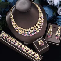 Zlxgirl jewelry Fashion Dubai Gold plated colorful CZ zircon bridal jewelry set necklace bracelet earring ring four pc free bag 1