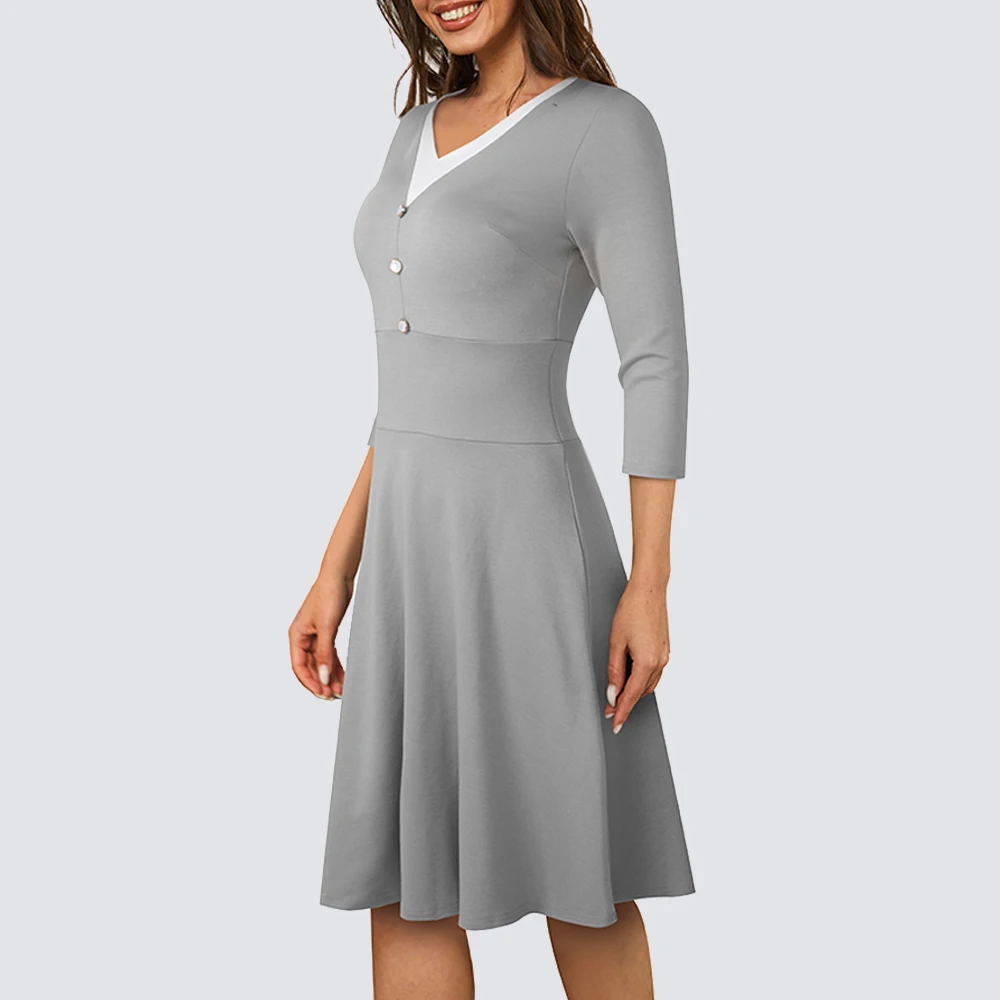 Осенние женские классические платья в стиле пэчворк с V-образным вырезом