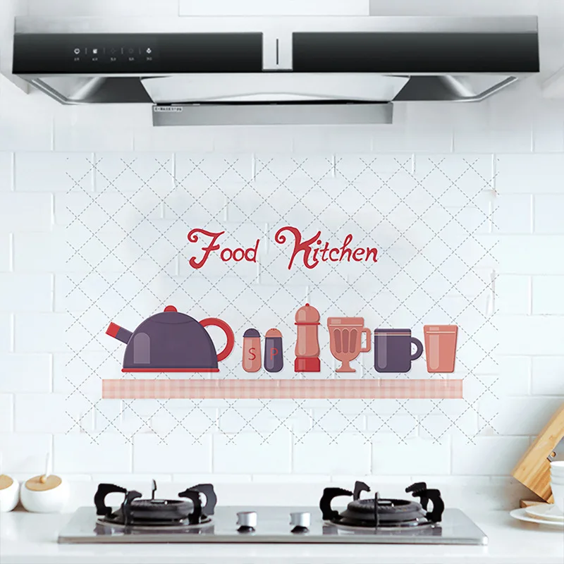 

Fooe Kitchen Quote Aluminum Simple Europe Style Home Paste Wall Sticker DIY Waterproof Oil-proof Tile for Bathroom Kitchen Stick
