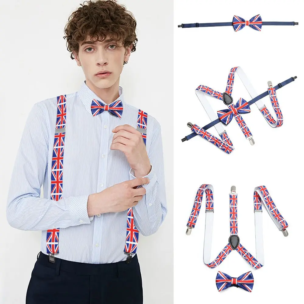 

Y Back Suspenders Pants Braces Strap Clip Three -Clip Hook Elizabeth II Platinum Jubilee Union Jack 70th Anniversary