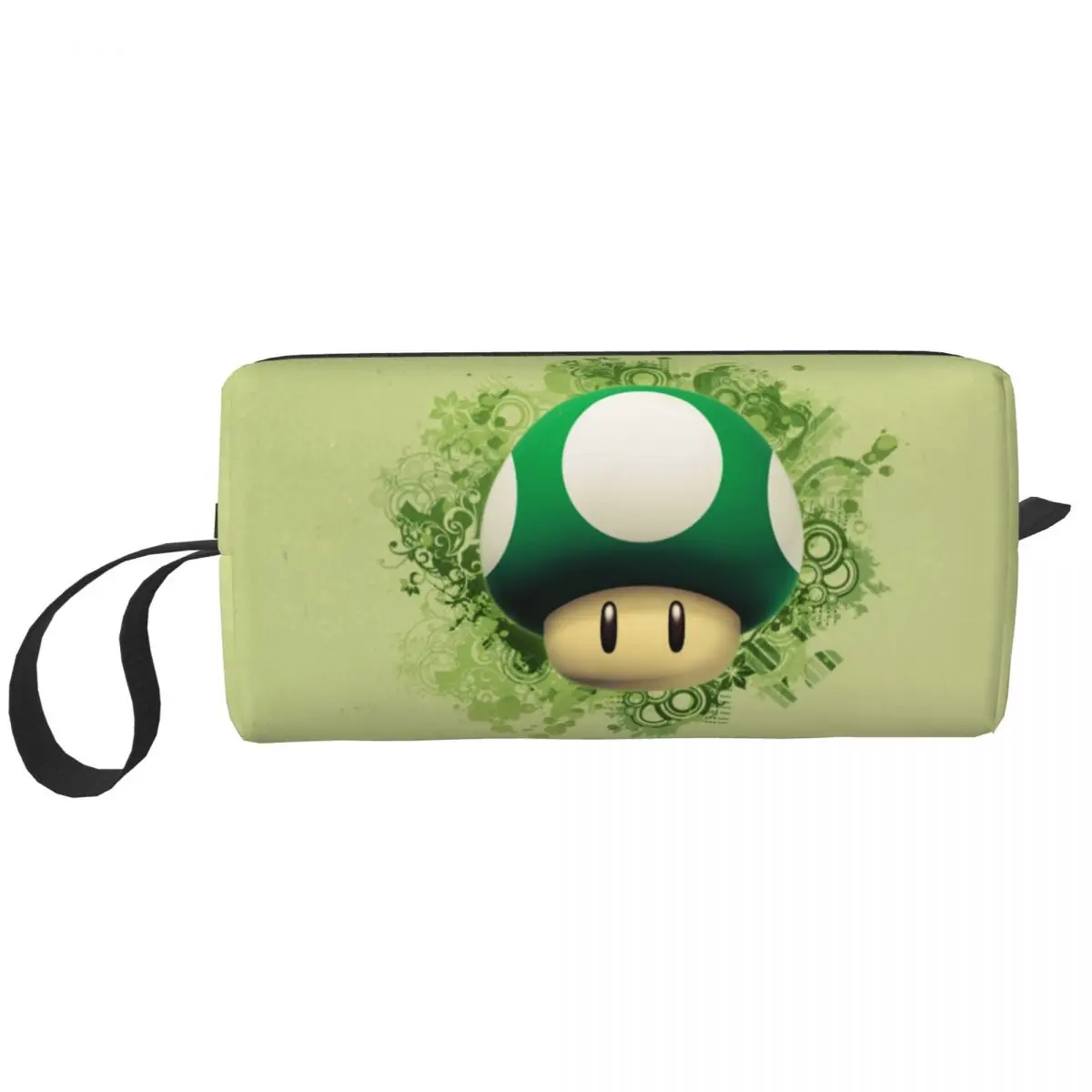 

Custom Light Green Marios Mushroom Toiletry Bag Women Cartoon Game Makeup Cosmetic Organizer Ladies Beauty Storage Dopp Kit Case