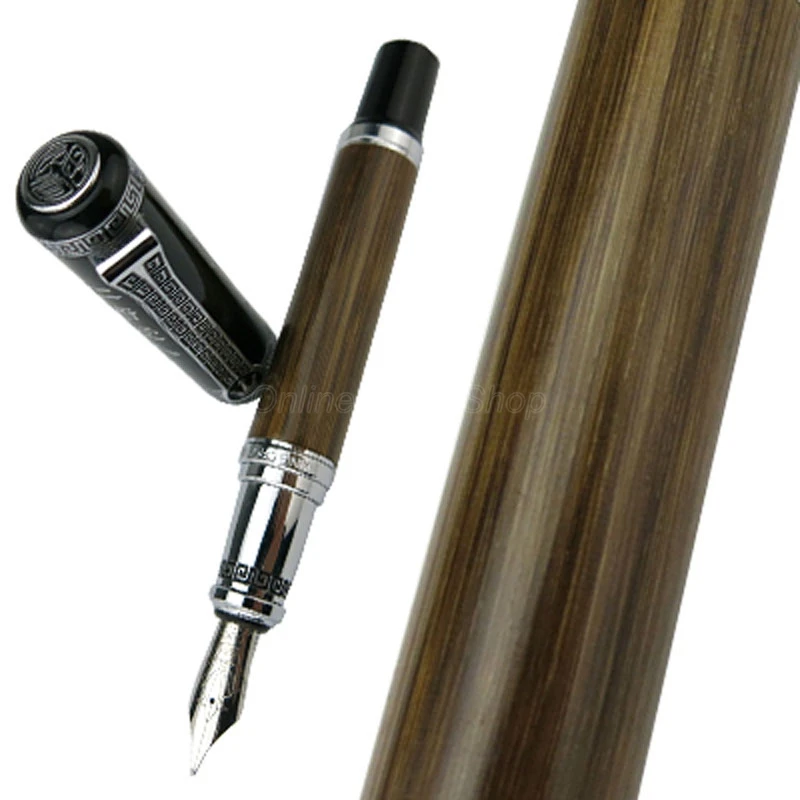 

Duke Classic Confucius Natural Bamboo Metal Embossed Pattern Fountain Pen Iridium Medium Nib 0.7mm Ink For Business Gift Pen
