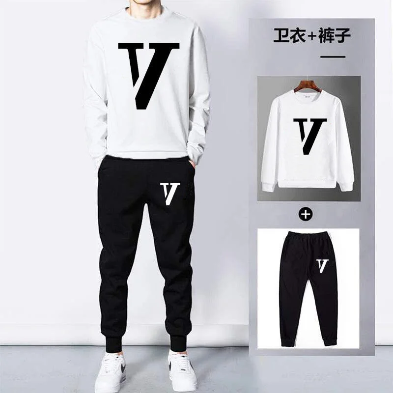 Men's sweater suit Top and trousers Men's autumn and winter casual suit Long sleeve sports suit two-piece set