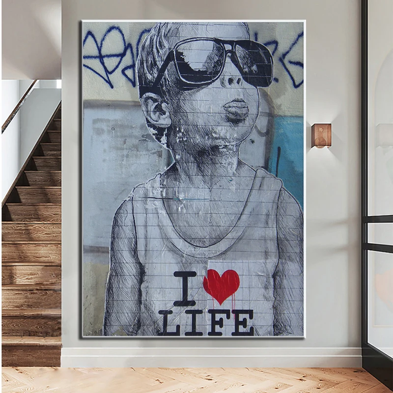 

Banksy Art Abstract Boy Canvas Painting Posters and Prints Funny Graffiti Street Art Wall Picture for Modern Home Decor Cuadros