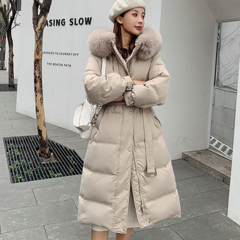 Winter New Women Down Jacket Hooded With Fur Collar Females Parkas Thicker Warm Long Outerwear Slim High Quality Padded Coat
