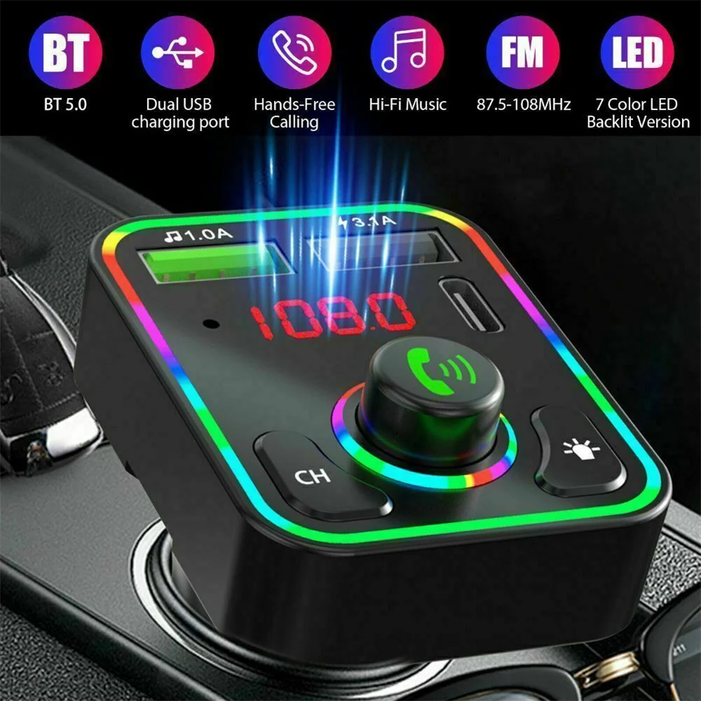 

Bluetooth USB Charger FM Transmitter Wireless In Car Radio MP3 Player Handsfree Type-C Fast Charger Hi-Fi Music 3 Playing Modes