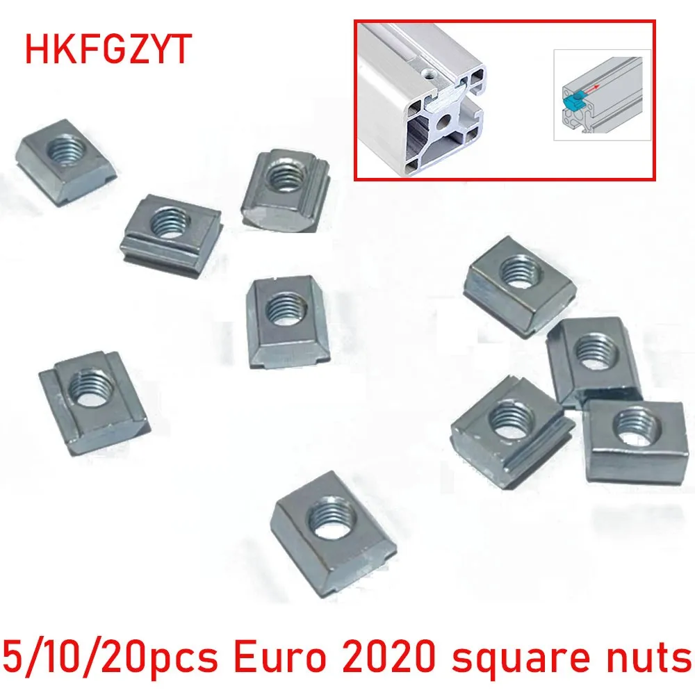 

5/10/20PCS T Sliding Block Square Nuts M3 M4 M5 M6 Eu Standard For 2020 Aluminum Profile 6mm Slot Zinc Coated Plate 3D Printer