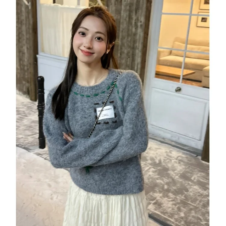 Корейский тривимерный вязаный топ с вишневым дизайном женский зимний новый