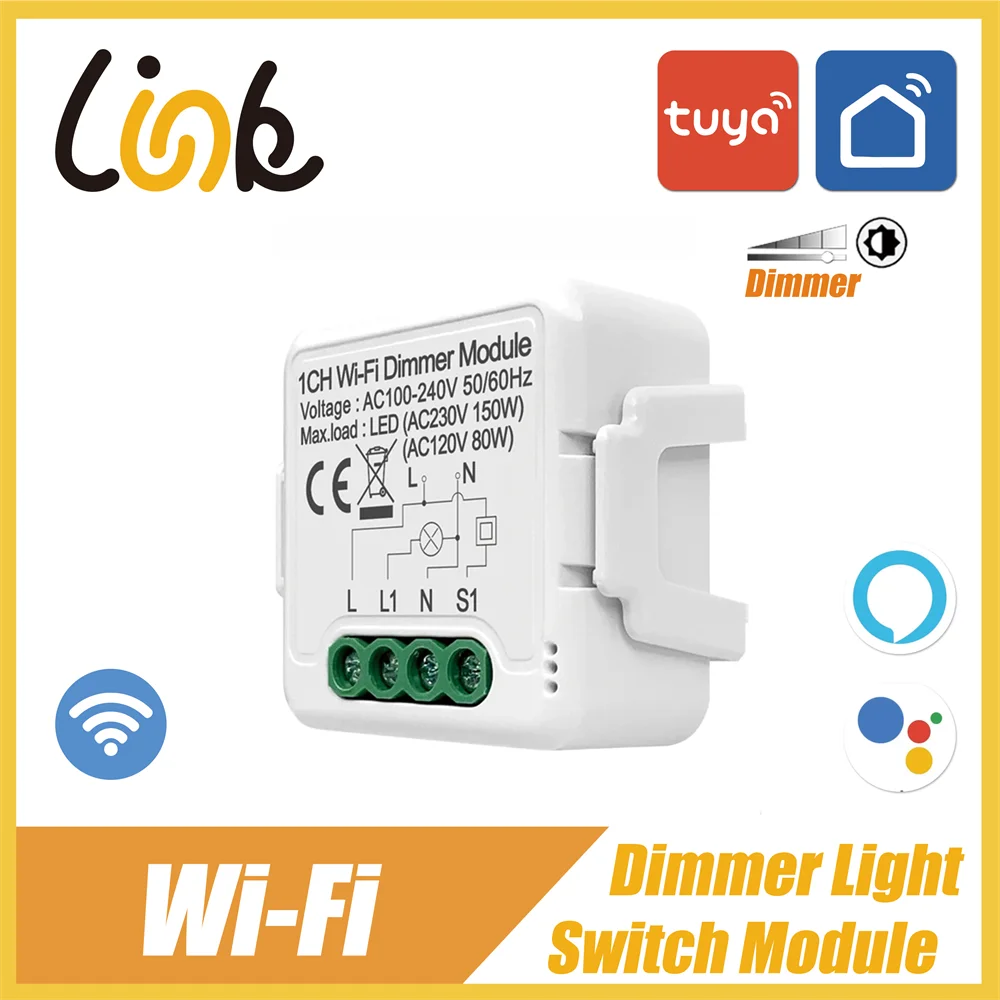 

Модуль переключателя регулировки яркости Wi-Fi Tuya, умный Двухкнопочный выключатель, совместим с приложением Alexa Google Home Smart Life