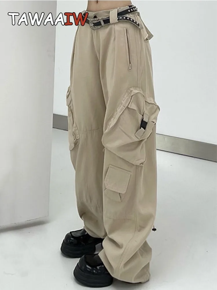 

Женские винтажные брюки-карго Tawaaiw, свободные штаны с высокой талией и широкими штанинами, уличная одежда, женские шаровары в американском стиле ретро, осенние брюки
