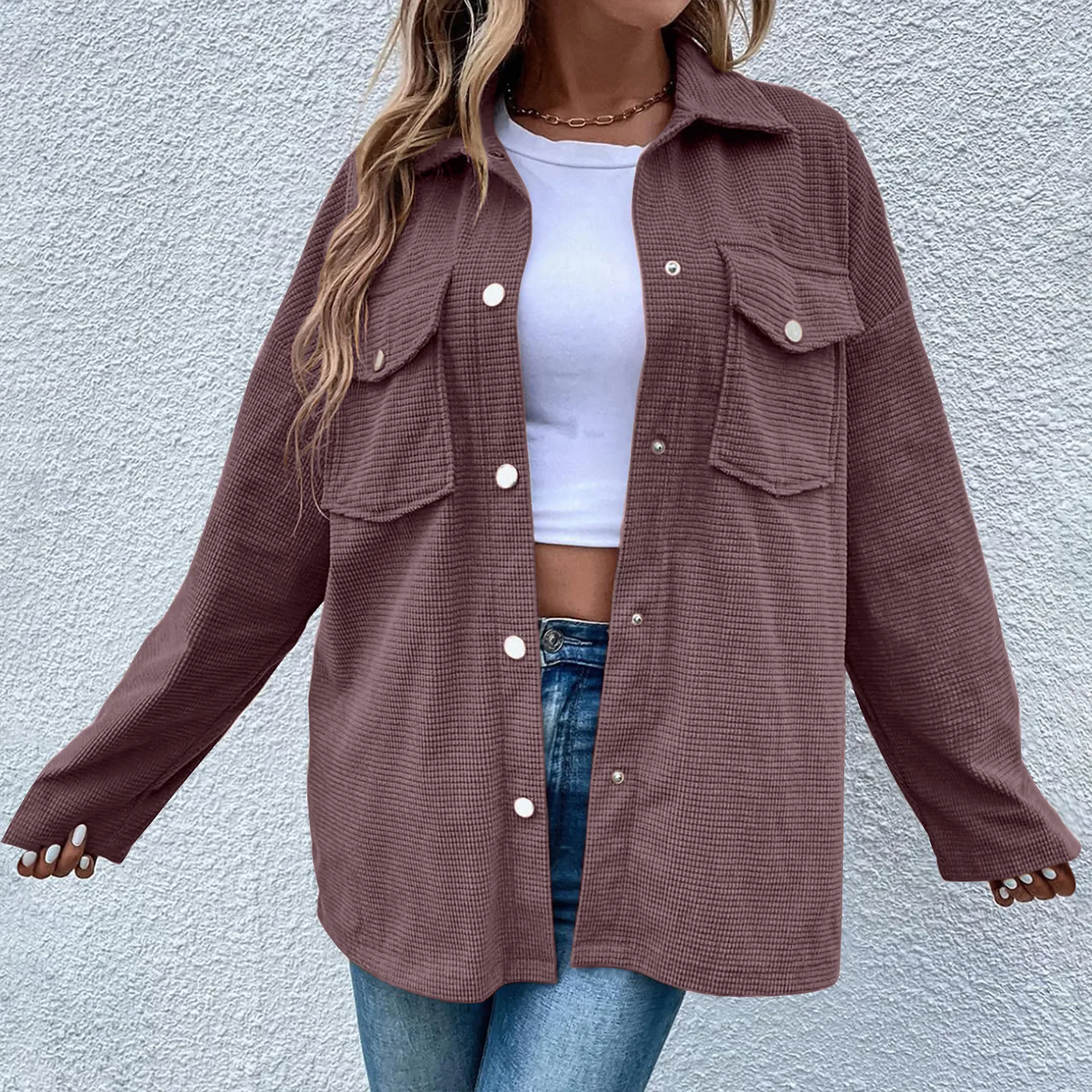 

Female Jackets Fashion Single-breasted Solid Color Tops Spring All-match Loose Casual Long Sleeve Pockets Coats Women's Clothing
