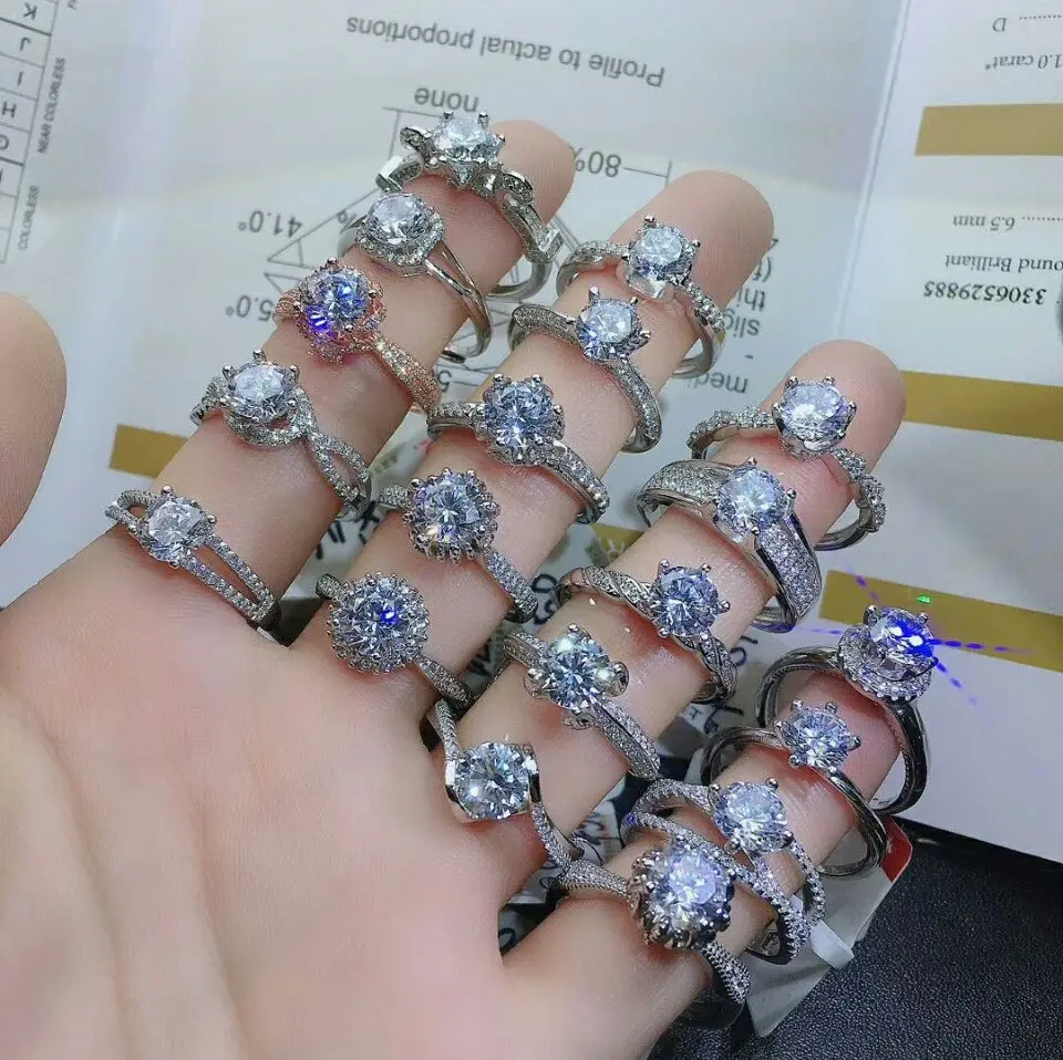 MeiBaPJ 9 Styles VVS1 D Color 1 Carat Moissanite Diamond Rings for Women Real 925 Sterling Silver Charm Fine Wedding Jewelry | Украшения и