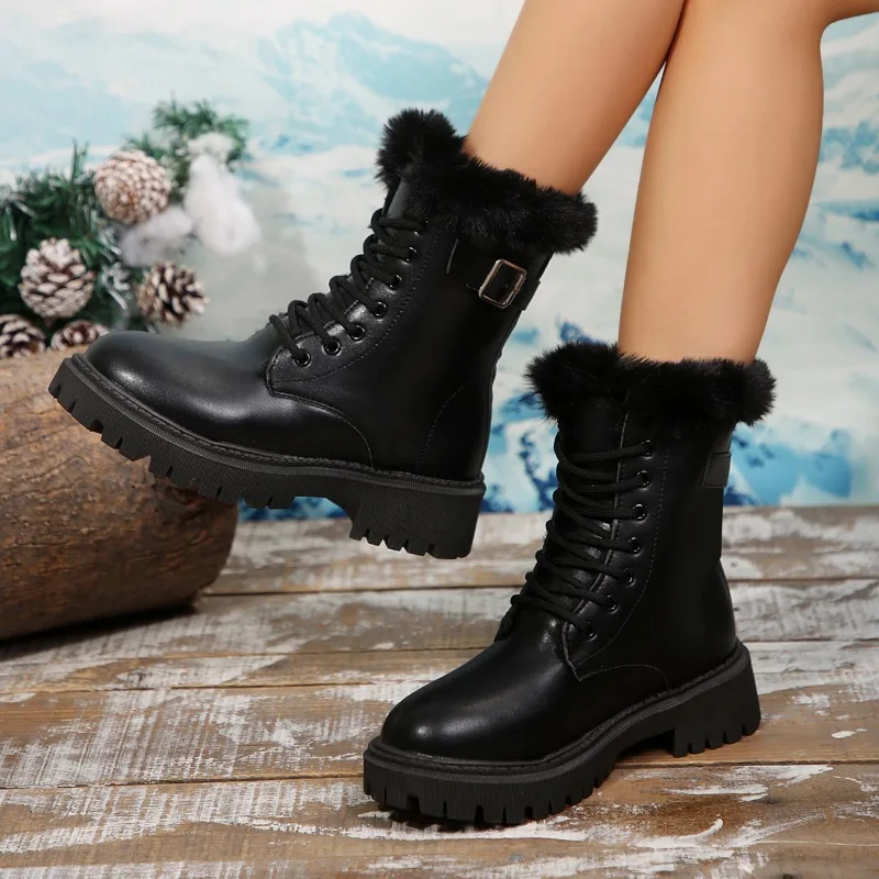 Модные теплые зимние женские ботинки большие размеры 42 повседневные байкерские