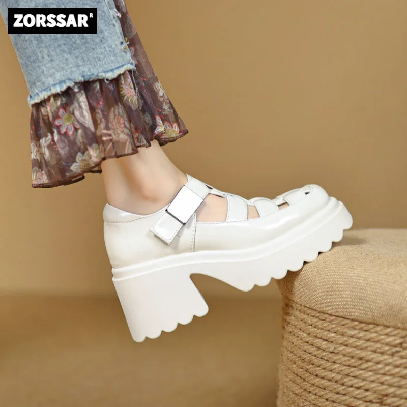 

Womens Gladiator Sandals thick bottom Summer closure Toe Chunky Heels Platform shoes Genuine Leather Casual Roman Sandals Party
