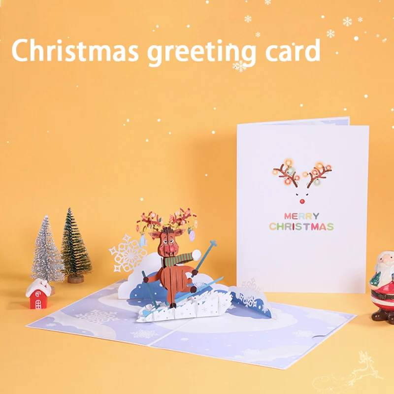 

Christmas 3D Pop-Up Greeting Card with Skating Elk Merry Christmas Greeting Cards for Gift Kids YN17