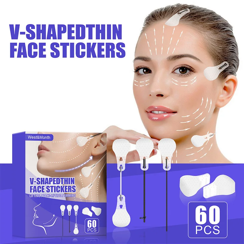 

60 шт./компл. невидимая тонкая наклейка для лица с быстрой лифтингой V-образной формы, Заправка для лифтинга лица, подтягивание шеи, глаз, морщ...
