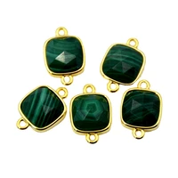 green malachite connector faceted square gemstone charms cute tiny jewelry gold bezel setting findings double bail pendant