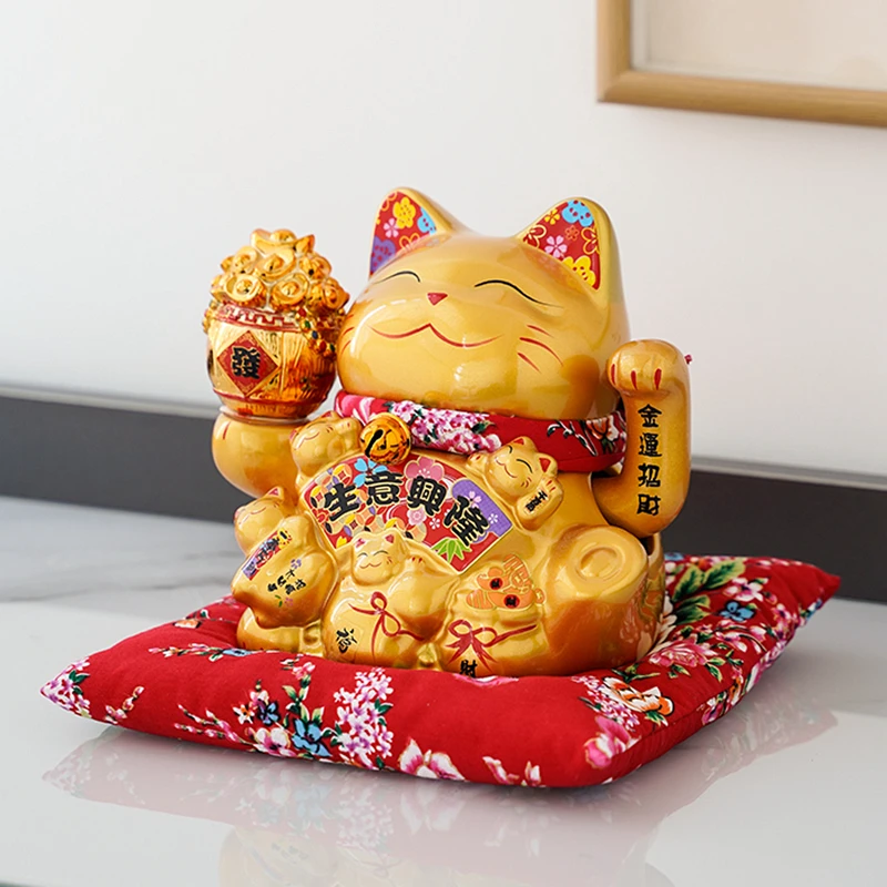 7 5-дюймовый керамический орнамент Maneki Neko золотой фарфор Lucky Fortune Cat китайское