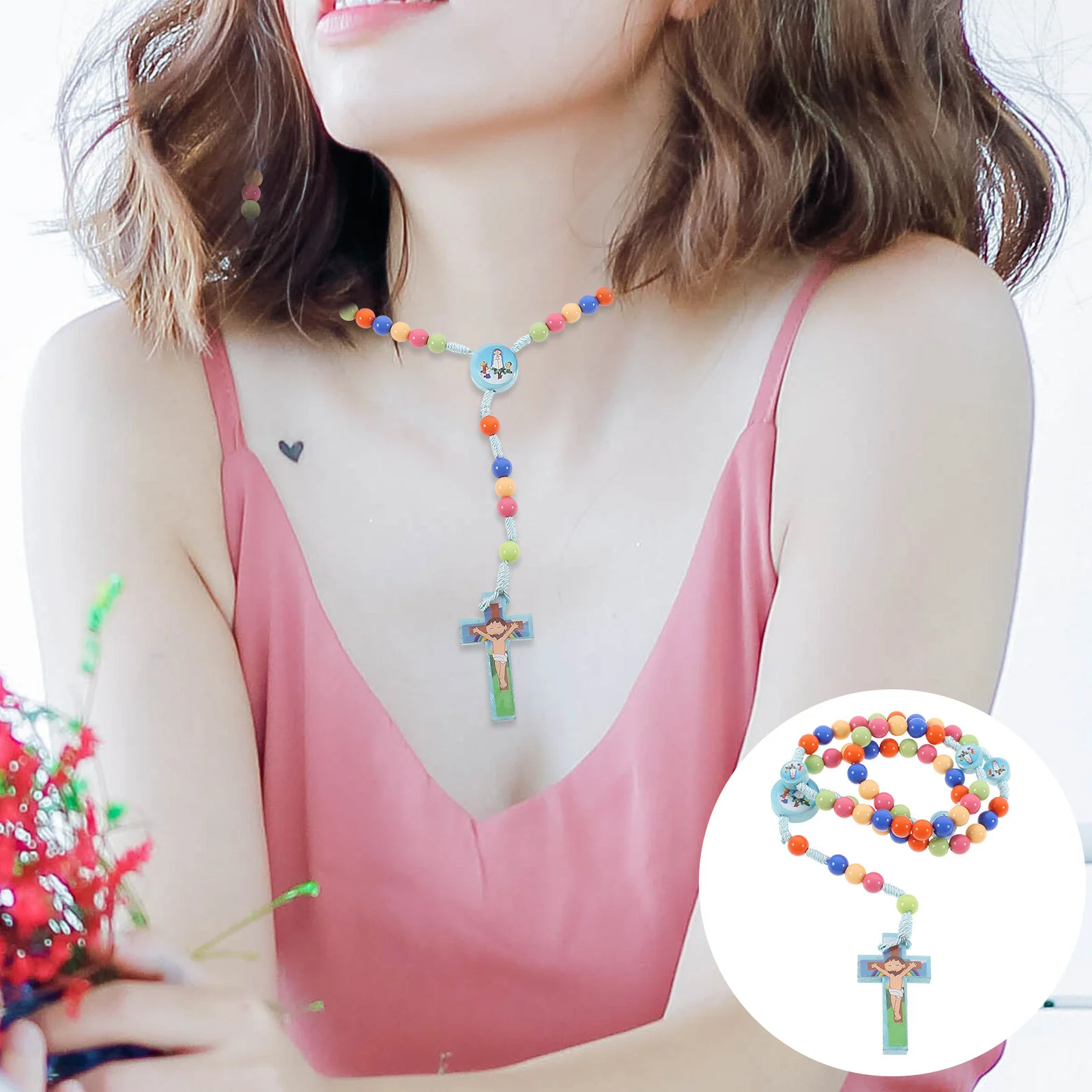 

Colorful Necklace Pendant Black Black For Kidsss Mens Cross Round Beads Costume Plastic Womens Miss Chain