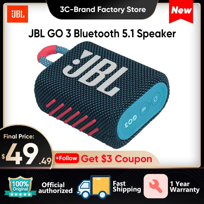 

100% Original JBL GO 3 GO3 Wireless Bluetooth Speaker Subwoofer Outdoor Mini Speakers IP67 Waterproof Bass Sound Portable