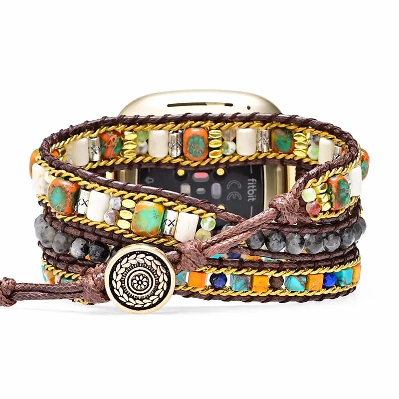 Retro Bohemian Strap For Fitbit Versa 1 2 3 4 Band Nature Gemstone Bracelet Watchband Wristband For Fitbit Sense 2 Versa Strap