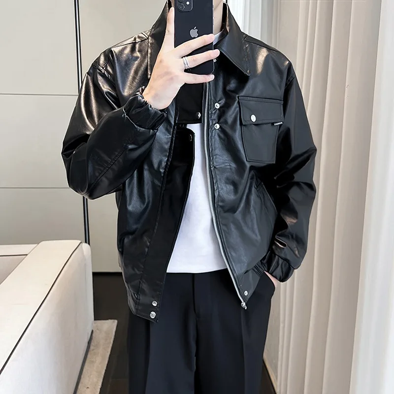 Модное брендовое пальто из искусственной кожи с карманом мужская американская