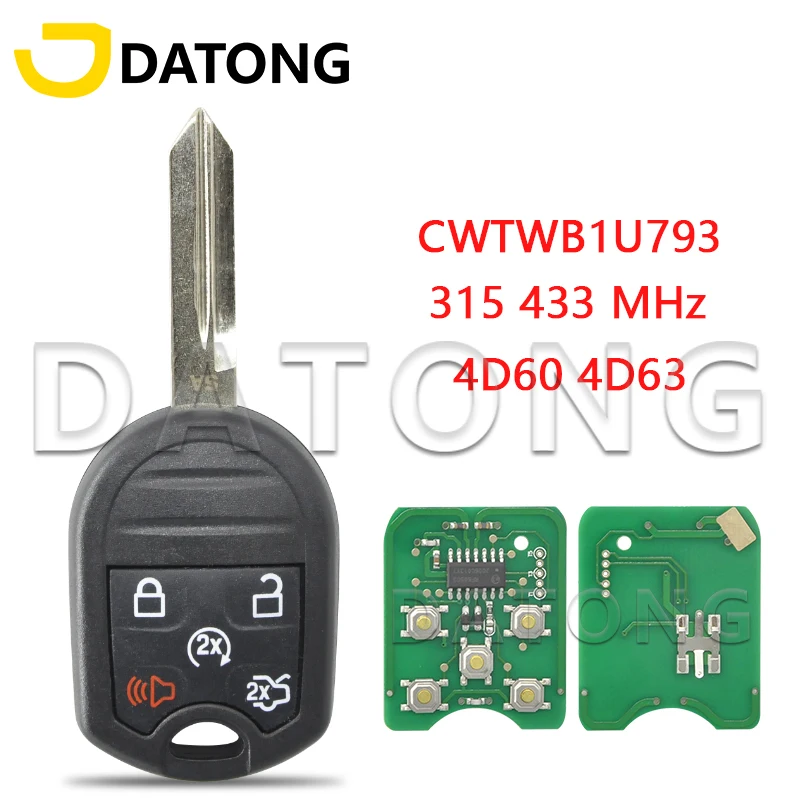 

Автомобильный Дистанционный ключ Datong World для Ford Edge, экспедиция, Mustang, Ranger, Explorer, Windstar 315/433 МГц, 4D60/4D63 чип, автомобильный смарт-ключ