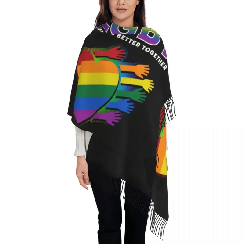 

LGBT Heart Rainbow GLBT Scarf Women Men Fashion Winter Fall Wrap Shawl Gay Lesbian Pride Tassel Wraps