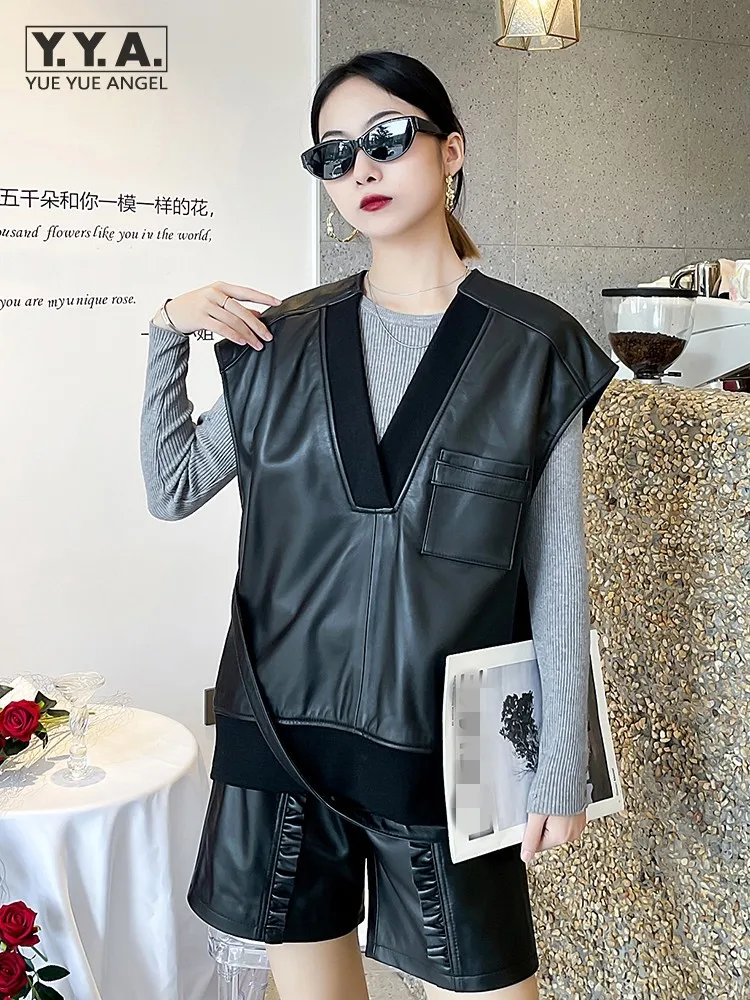 

Женский жилет из натуральной кожи, с V-образным вырезом